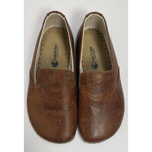 Women's Brown Leather Moccasin Style Slip-On Flats Comfort Shoes Size 40